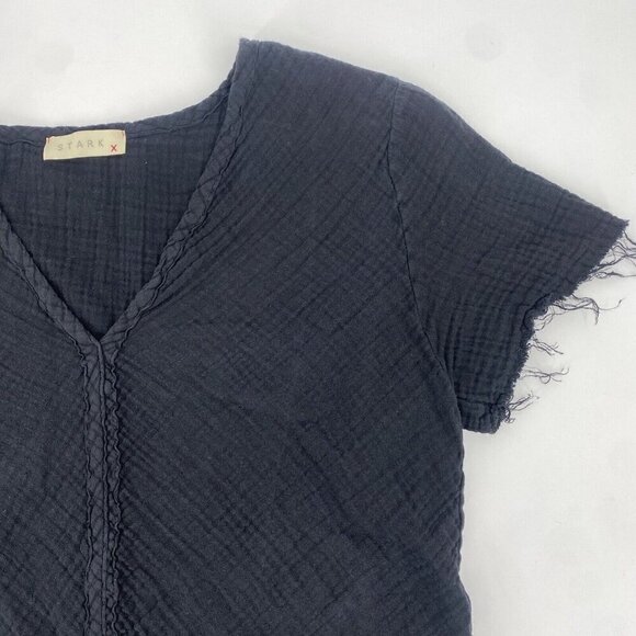 Stark X Size Small Black V-Neck Gauze Tie Front Blouse Exposed Hem - Picture 4 of 9